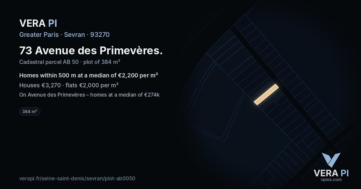 73 Avenue des Primevères, Sevran at night – the plot lit, the parcels around coloured by the prices near them