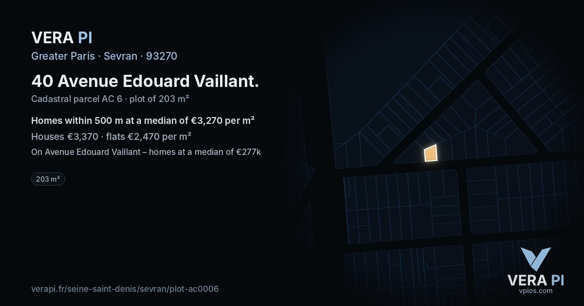 40 Avenue Edouard Vaillant, Sevran at night – the plot lit, the parcels around coloured by the prices near them