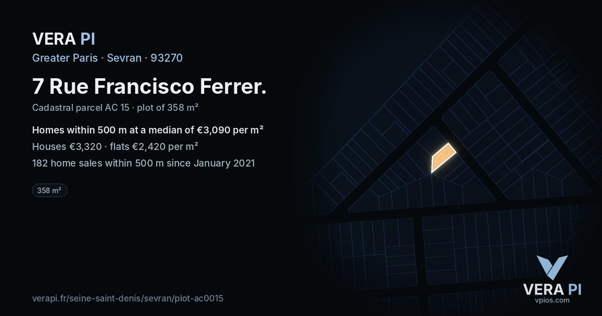 7 Rue Francisco Ferrer, Sevran at night – the plot lit, the parcels around coloured by the prices near them