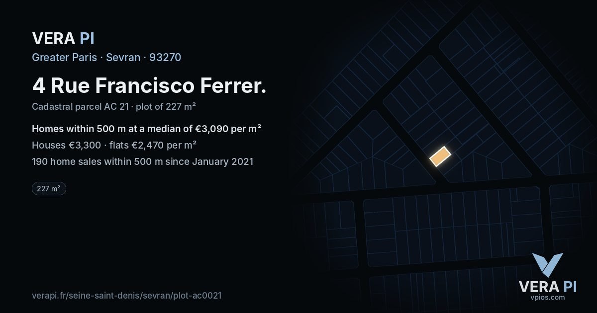 4 Rue Francisco Ferrer, Sevran at night – the plot lit, the parcels around coloured by the prices near them