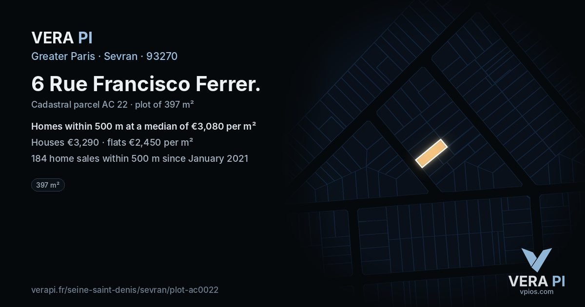 6 Rue Francisco Ferrer, Sevran at night – the plot lit, the parcels around coloured by the prices near them