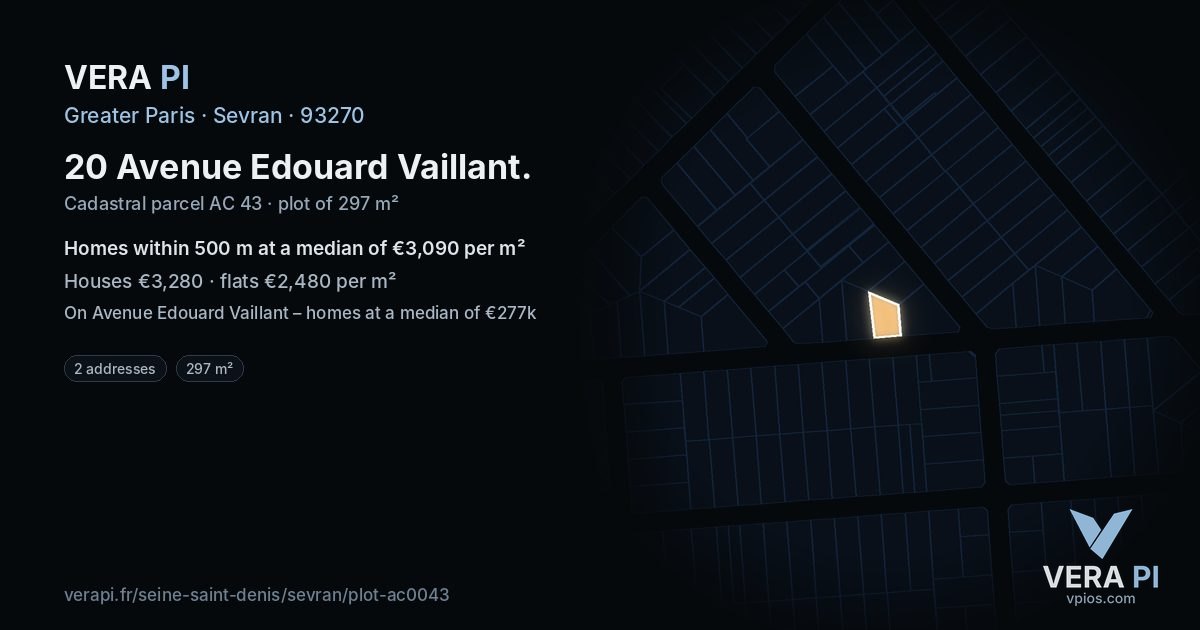20 Avenue Edouard Vaillant, Sevran at night – the plot lit, the parcels around coloured by the prices near them