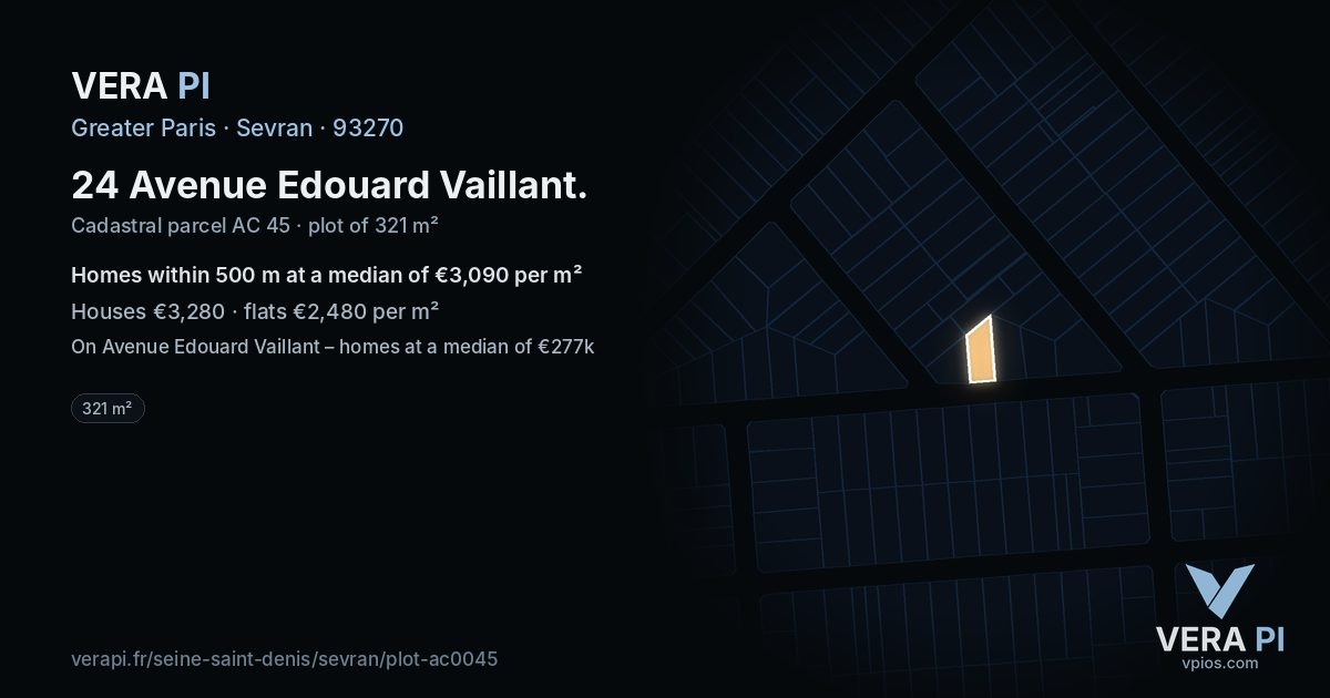 24 Avenue Edouard Vaillant, Sevran at night – the plot lit, the parcels around coloured by the prices near them