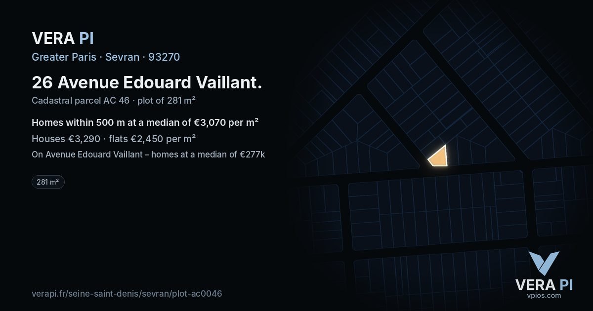 26 Avenue Edouard Vaillant, Sevran at night – the plot lit, the parcels around coloured by the prices near them