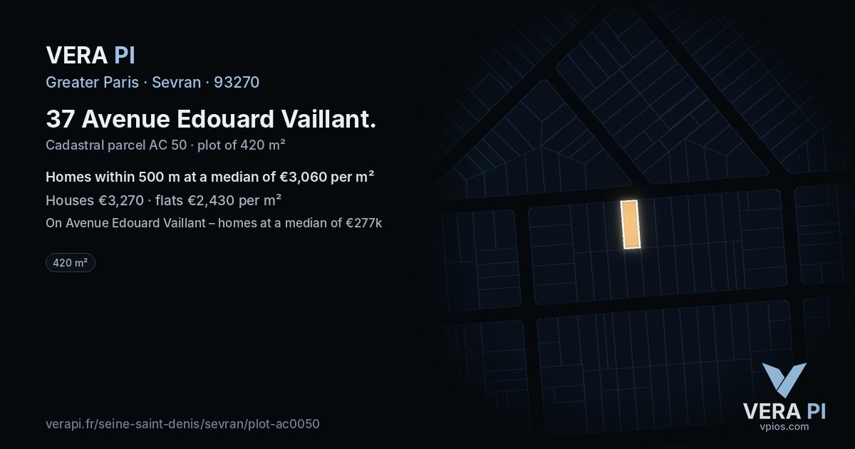 37 Avenue Edouard Vaillant, Sevran at night – the plot lit, the parcels around coloured by the prices near them