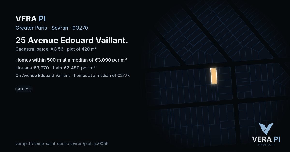 25 Avenue Edouard Vaillant, Sevran at night – the plot lit, the parcels around coloured by the prices near them