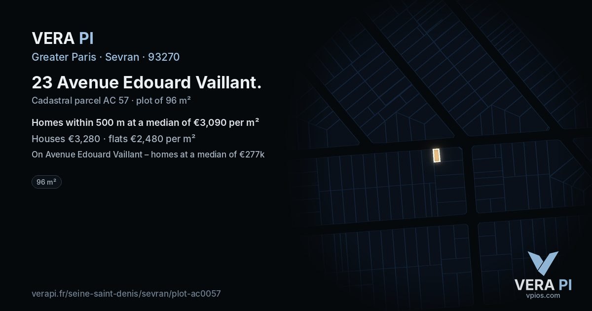 23 Avenue Edouard Vaillant, Sevran at night – the plot lit, the parcels around coloured by the prices near them