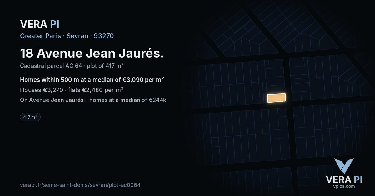 18 Avenue Jean Jaurés, Sevran at night – the plot lit, the parcels around coloured by the prices near them