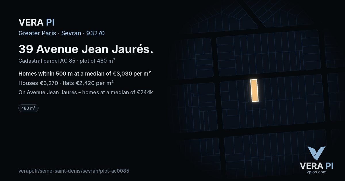 39 Avenue Jean Jaurés, Sevran at night – the plot lit, the parcels around coloured by the prices near them