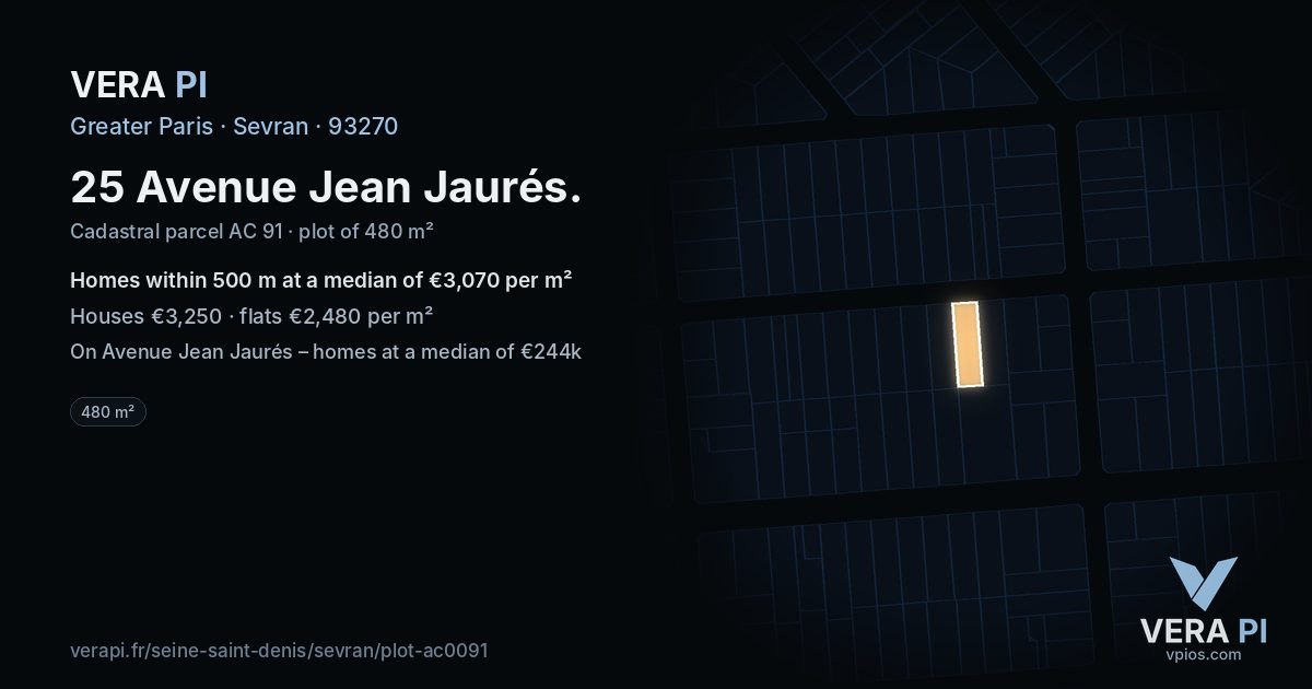 25 Avenue Jean Jaurés, Sevran at night – the plot lit, the parcels around coloured by the prices near them