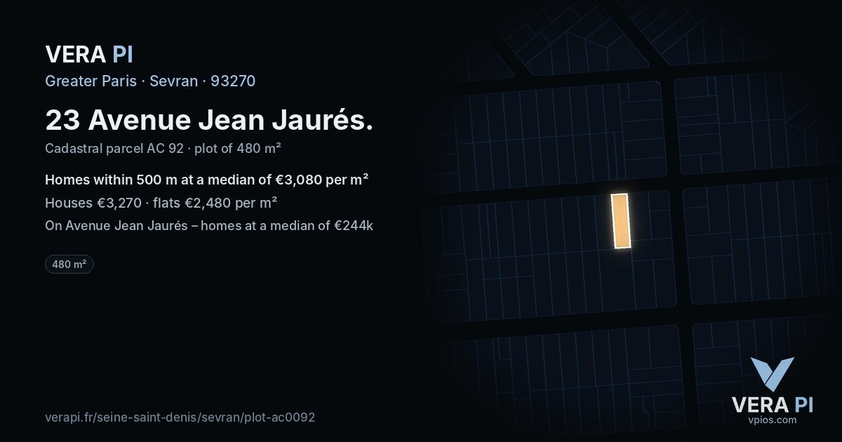 23 Avenue Jean Jaurés, Sevran at night – the plot lit, the parcels around coloured by the prices near them