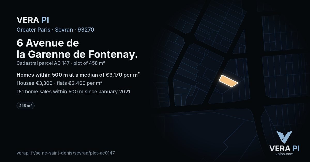 6 Avenue de la Garenne de Fontenay, Sevran at night – the plot lit, the parcels around coloured by the prices near them