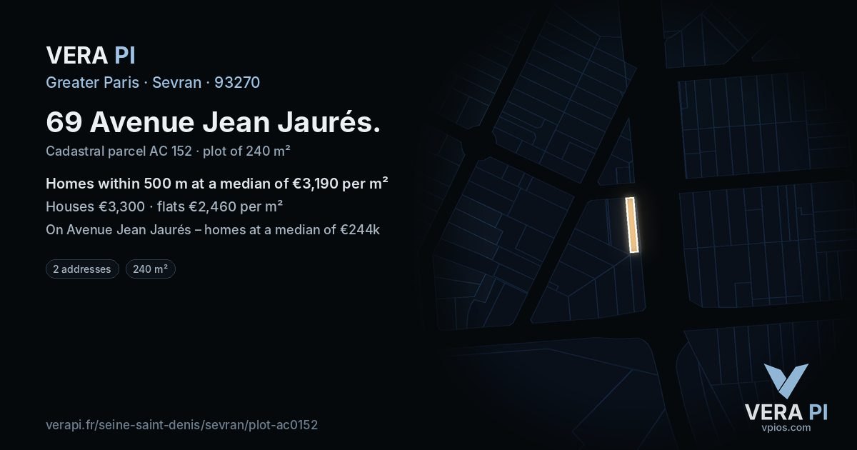 69 Avenue Jean Jaurés, Sevran at night – the plot lit, the parcels around coloured by the prices near them