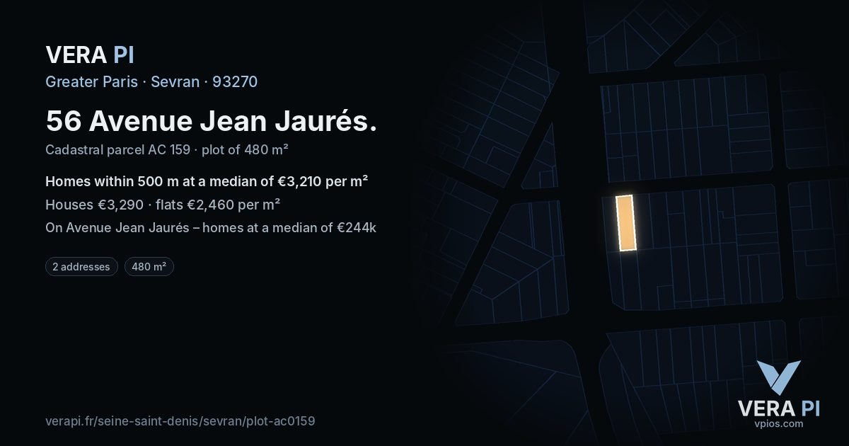 56 Avenue Jean Jaurés, Sevran at night – the plot lit, the parcels around coloured by the prices near them