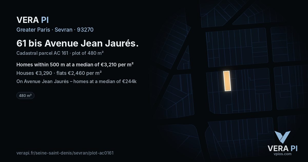 61 bis Avenue Jean Jaurés, Sevran at night – the plot lit, the parcels around coloured by the prices near them