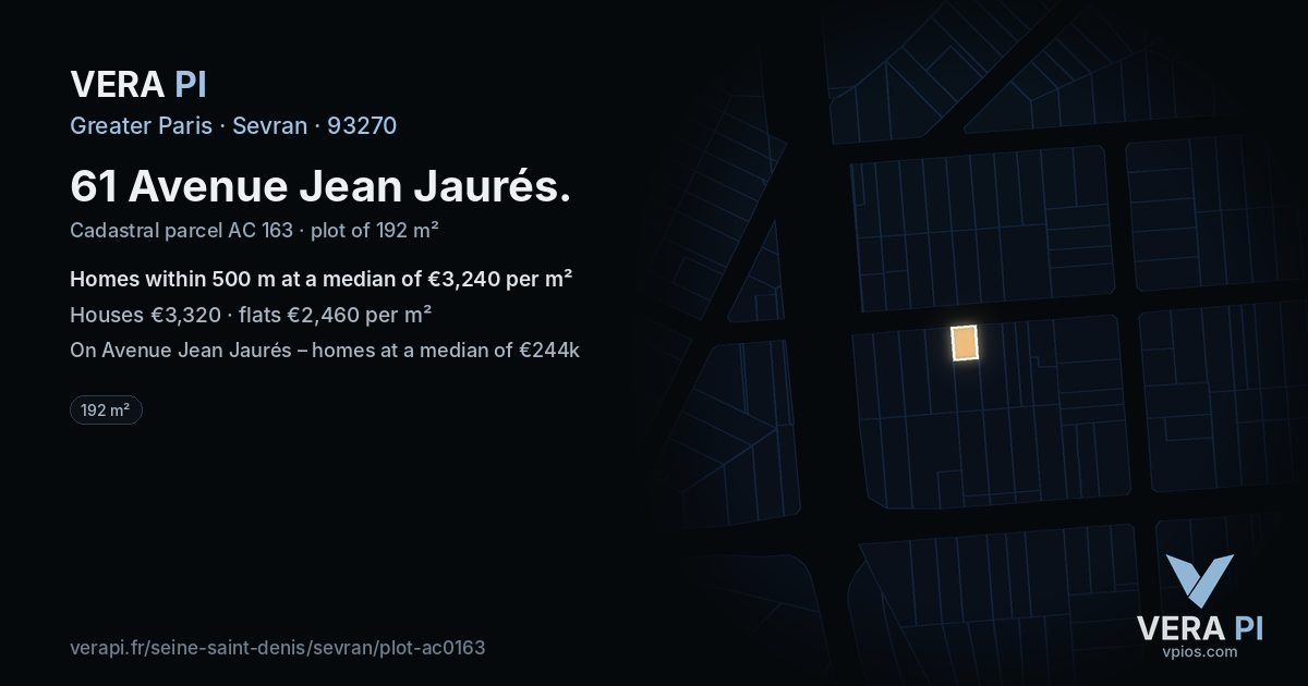 61 Avenue Jean Jaurés, Sevran at night – the plot lit, the parcels around coloured by the prices near them