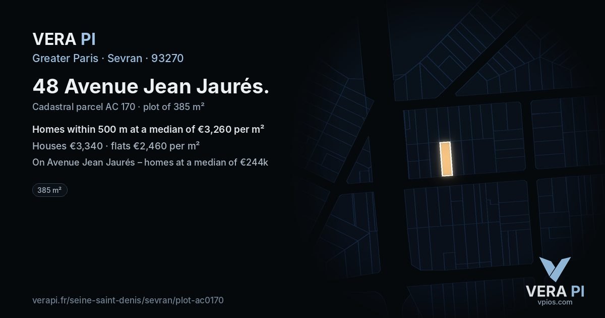 48 Avenue Jean Jaurés, Sevran at night – the plot lit, the parcels around coloured by the prices near them