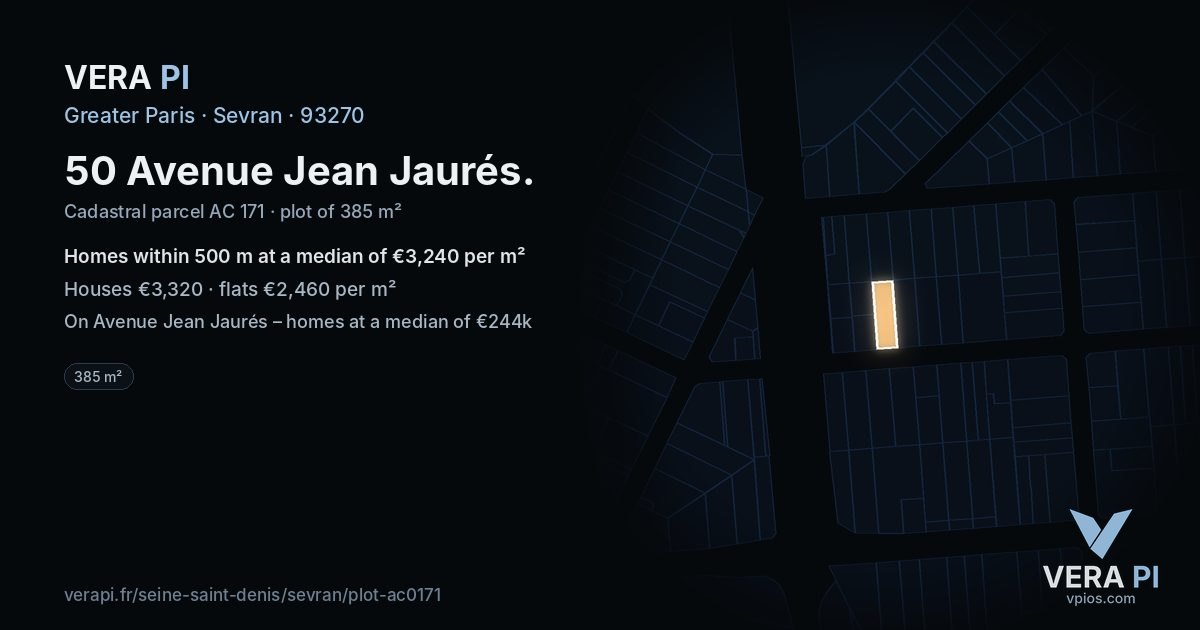 50 Avenue Jean Jaurés, Sevran at night – the plot lit, the parcels around coloured by the prices near them