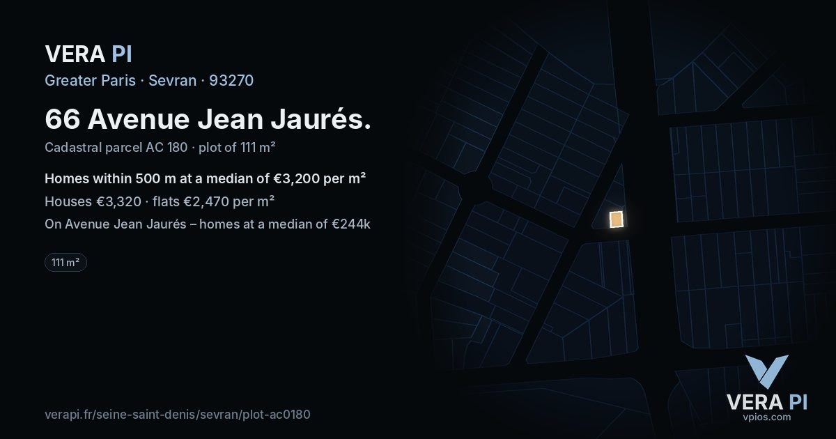 66 Avenue Jean Jaurés, Sevran at night – the plot lit, the parcels around coloured by the prices near them