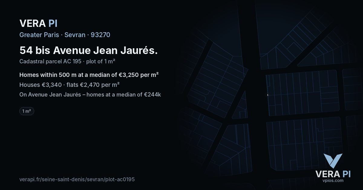 54 bis Avenue Jean Jaurés, Sevran at night – the plot lit, the parcels around coloured by the prices near them