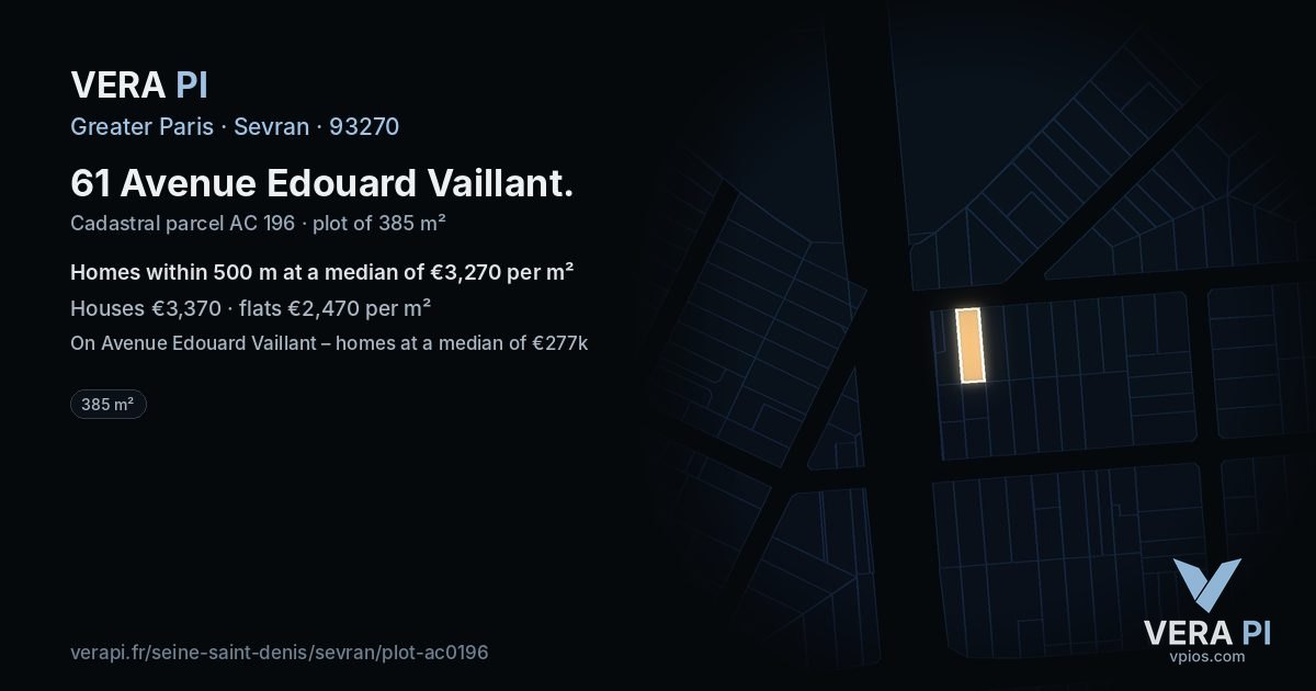 61 Avenue Edouard Vaillant, Sevran at night – the plot lit, the parcels around coloured by the prices near them