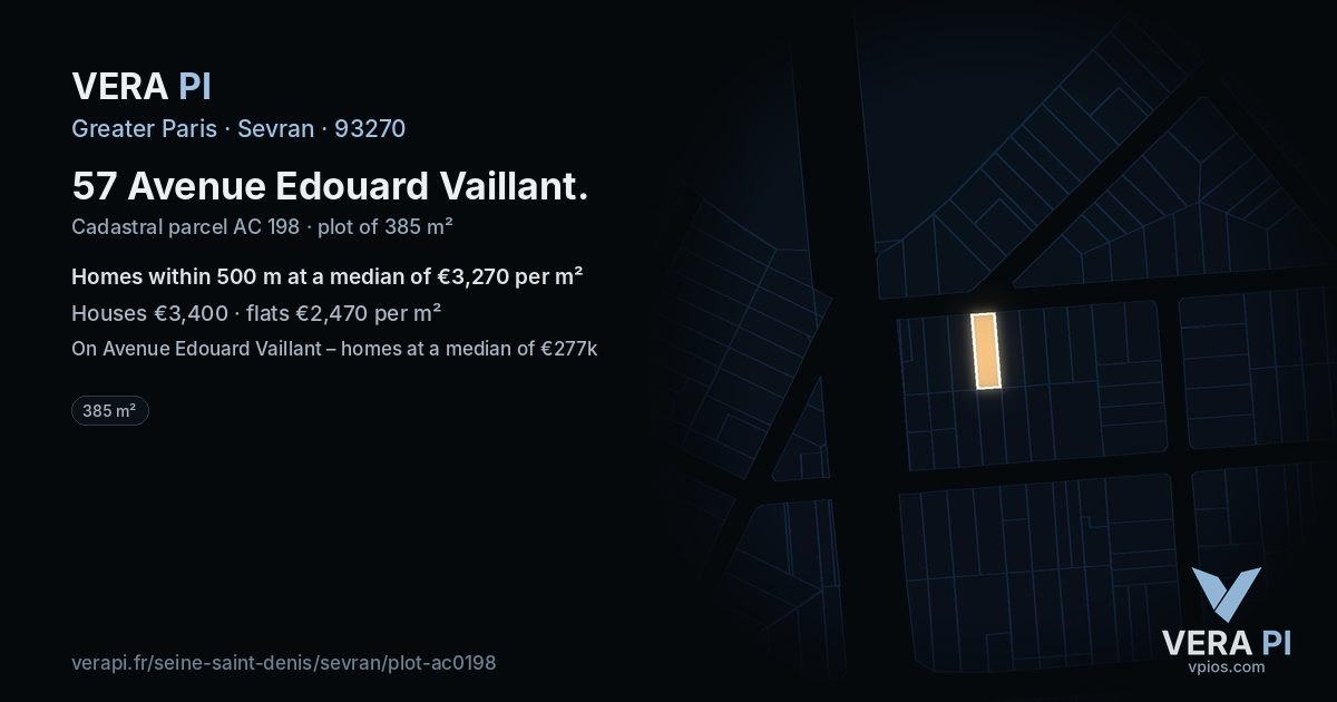 57 Avenue Edouard Vaillant, Sevran at night – the plot lit, the parcels around coloured by the prices near them