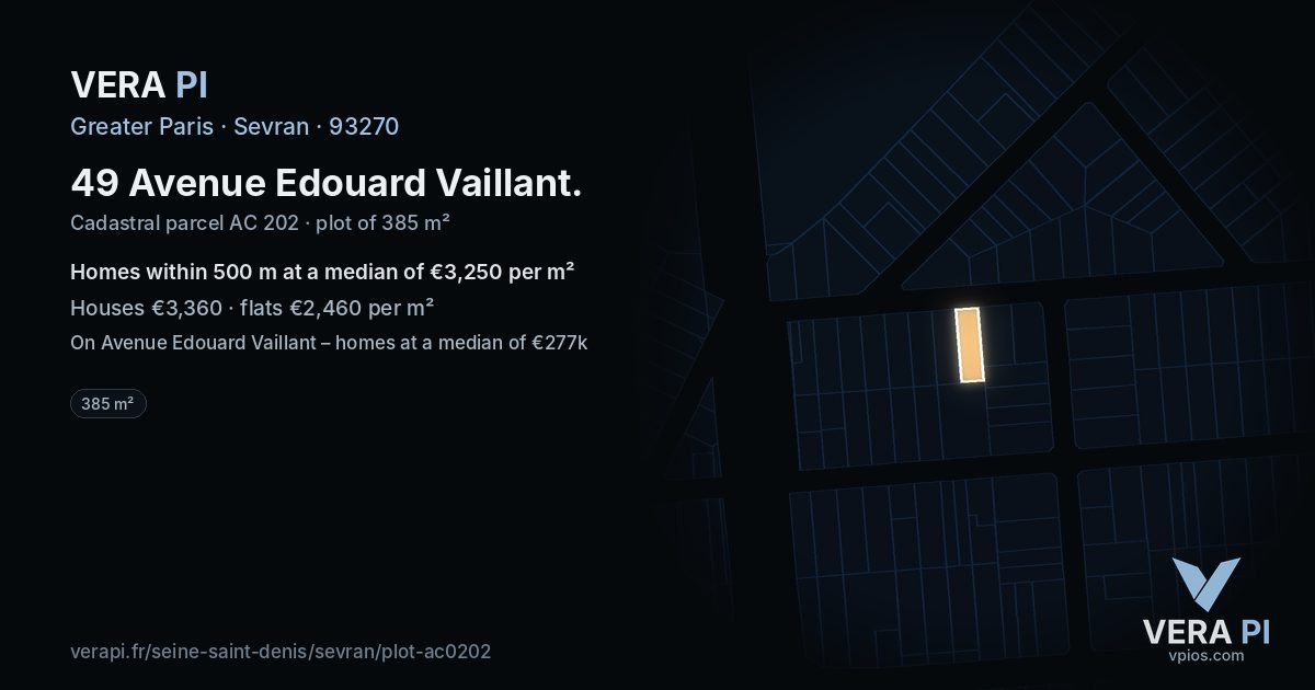 49 Avenue Edouard Vaillant, Sevran at night – the plot lit, the parcels around coloured by the prices near them