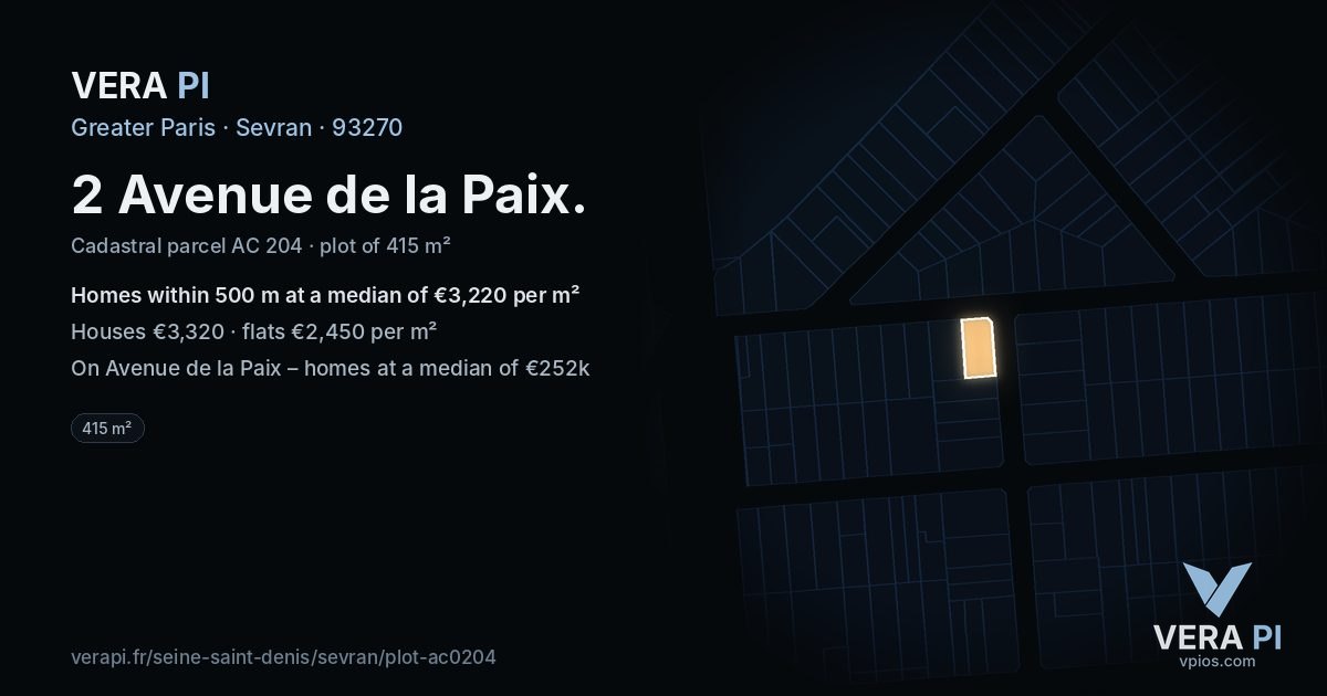 2 Avenue de la Paix, Sevran at night – the plot lit, the parcels around coloured by the prices near them