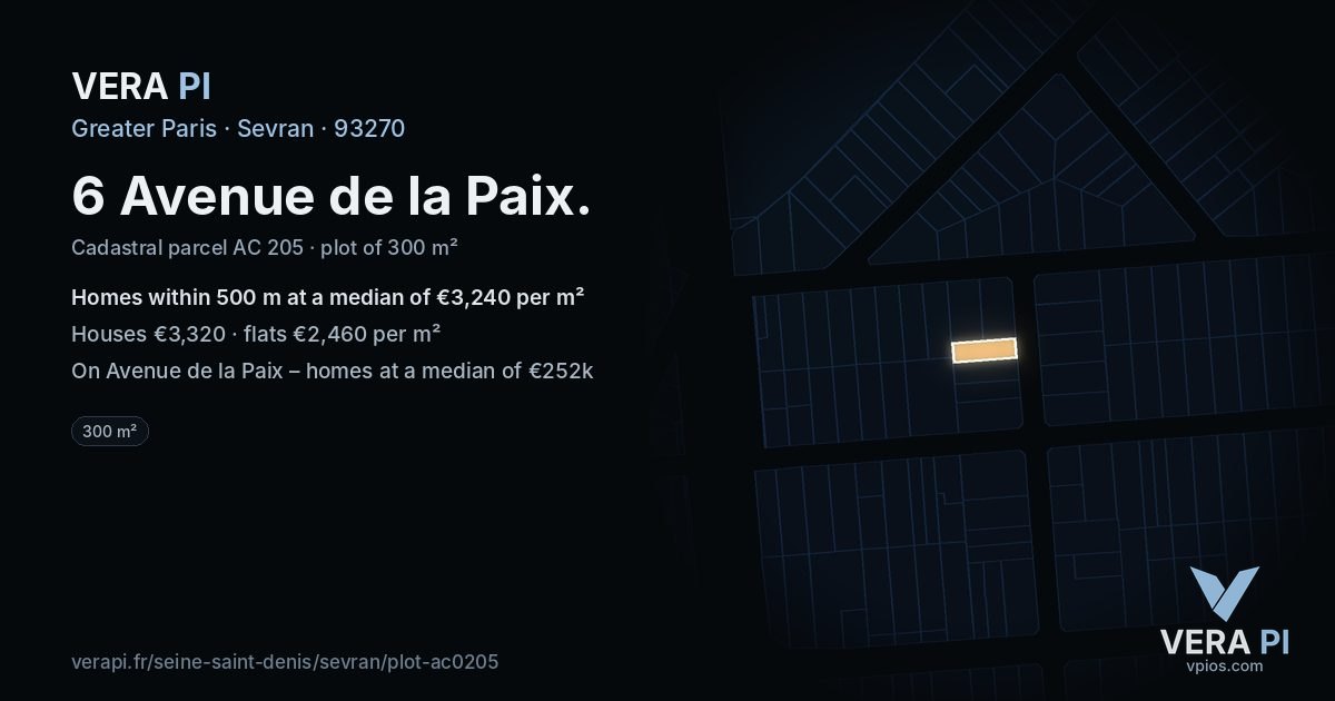 6 Avenue de la Paix, Sevran at night – the plot lit, the parcels around coloured by the prices near them