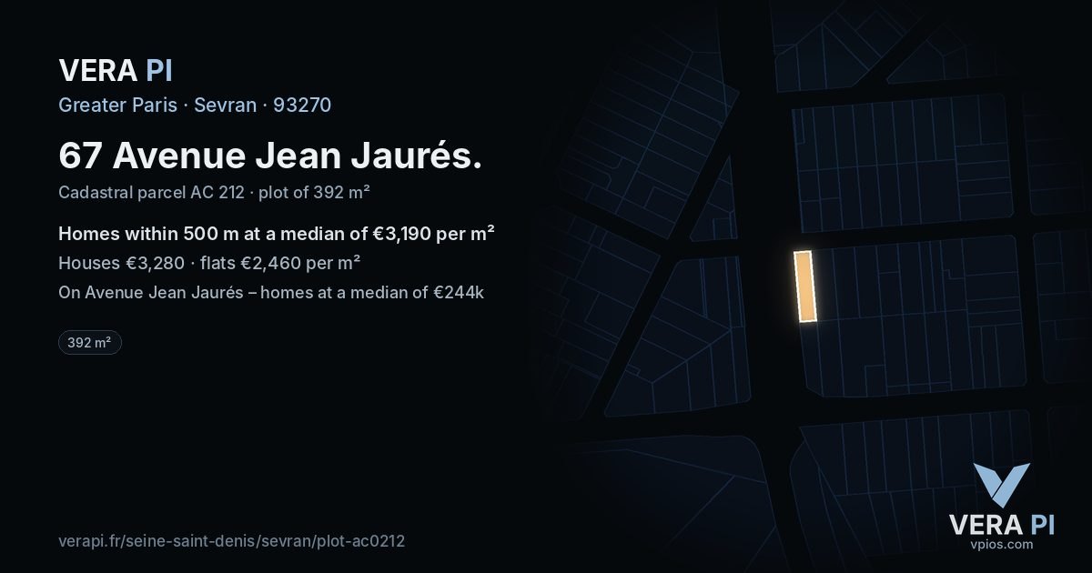 67 Avenue Jean Jaurés, Sevran at night – the plot lit, the parcels around coloured by the prices near them