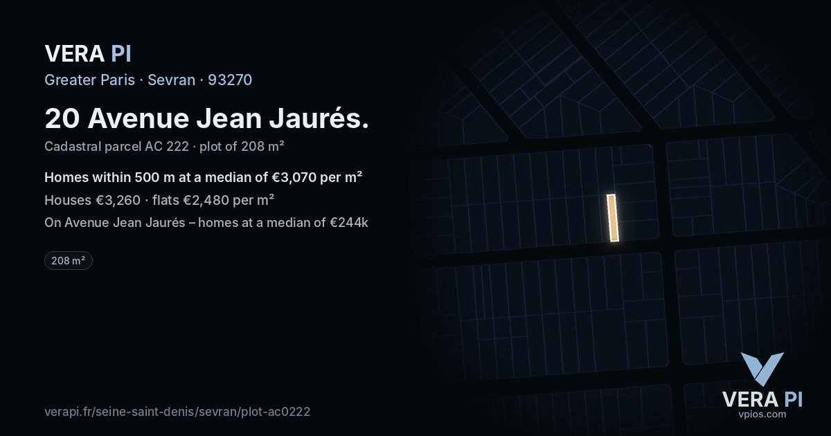 20 Avenue Jean Jaurés, Sevran at night – the plot lit, the parcels around coloured by the prices near them