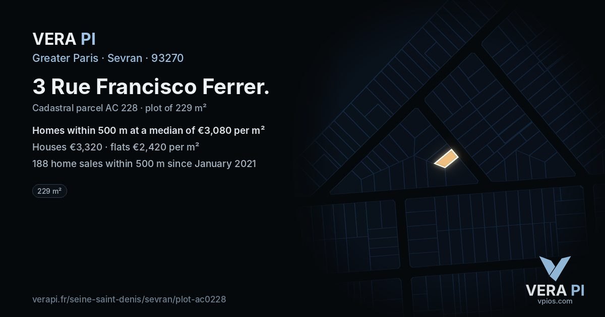 3 Rue Francisco Ferrer, Sevran at night – the plot lit, the parcels around coloured by the prices near them
