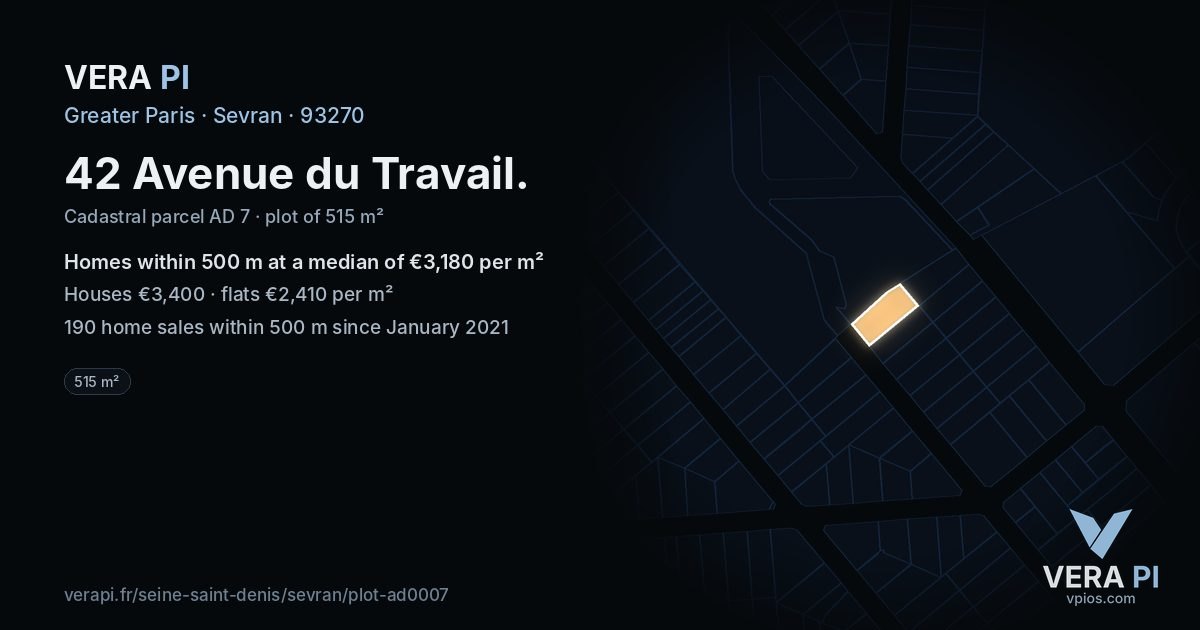 42 Avenue du Travail, Sevran at night – the plot lit, the parcels around coloured by the prices near them