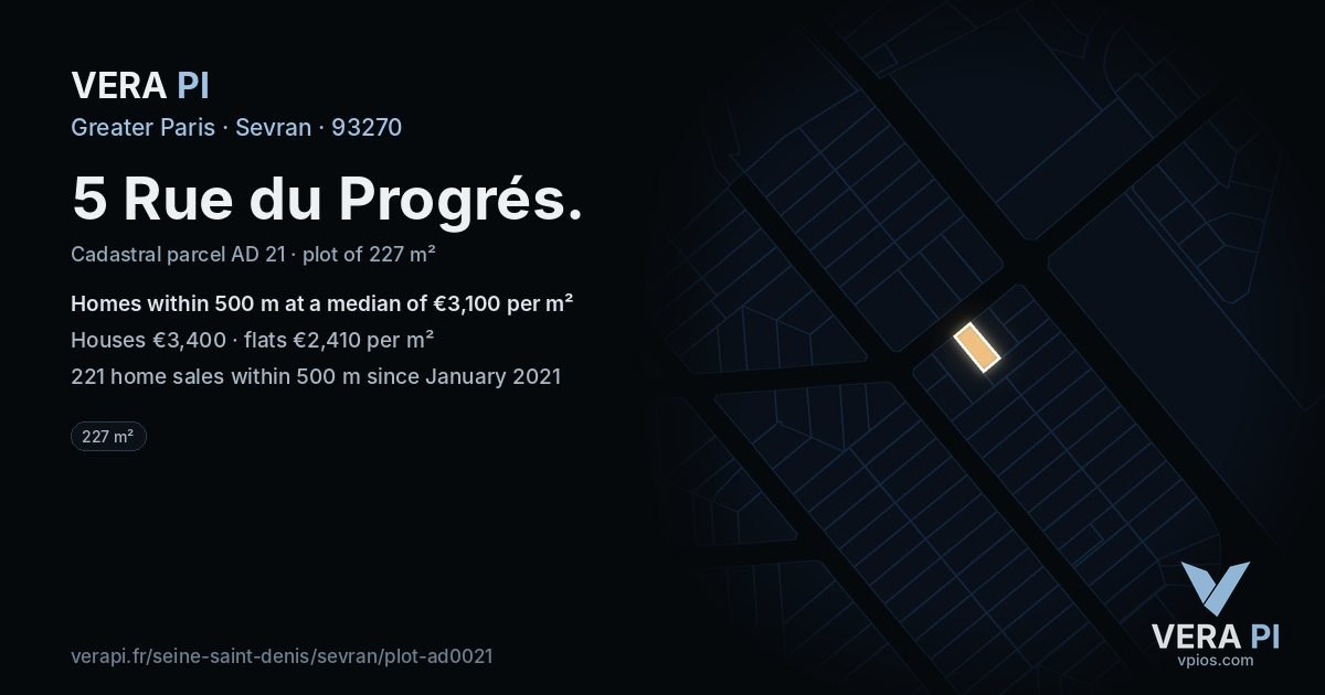 5 Rue du Progrés, Sevran at night – the plot lit, the parcels around coloured by the prices near them