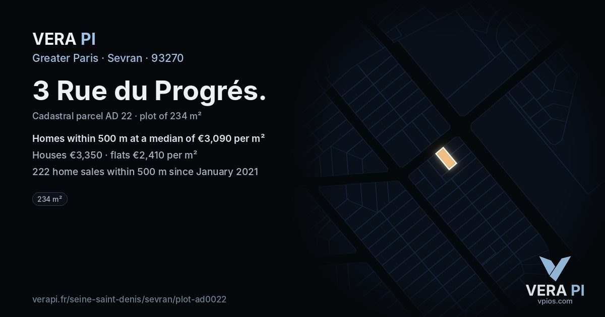3 Rue du Progrés, Sevran at night – the plot lit, the parcels around coloured by the prices near them