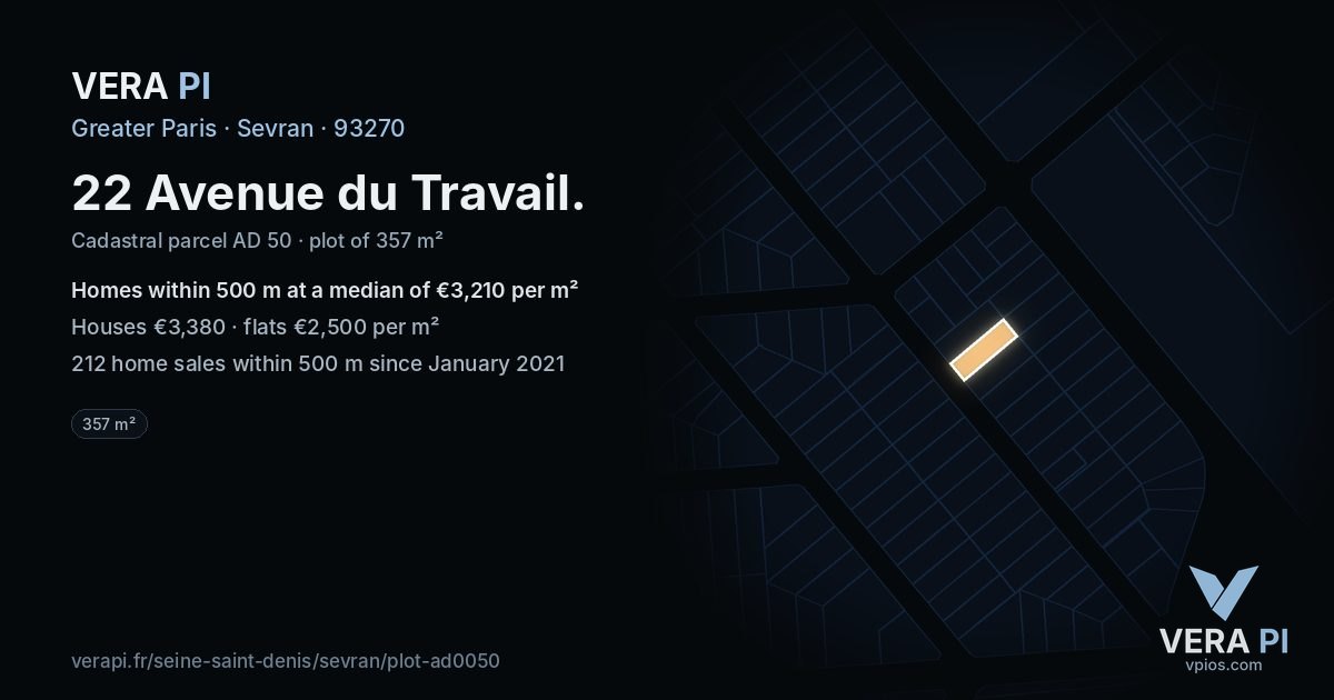 22 Avenue du Travail, Sevran at night – the plot lit, the parcels around coloured by the prices near them