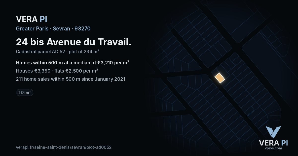 24 bis Avenue du Travail, Sevran at night – the plot lit, the parcels around coloured by the prices near them