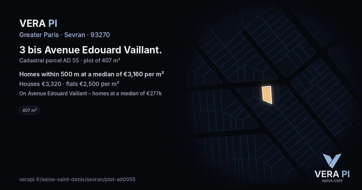 3 bis Avenue Edouard Vaillant, Sevran at night – the plot lit, the parcels around coloured by the prices near them