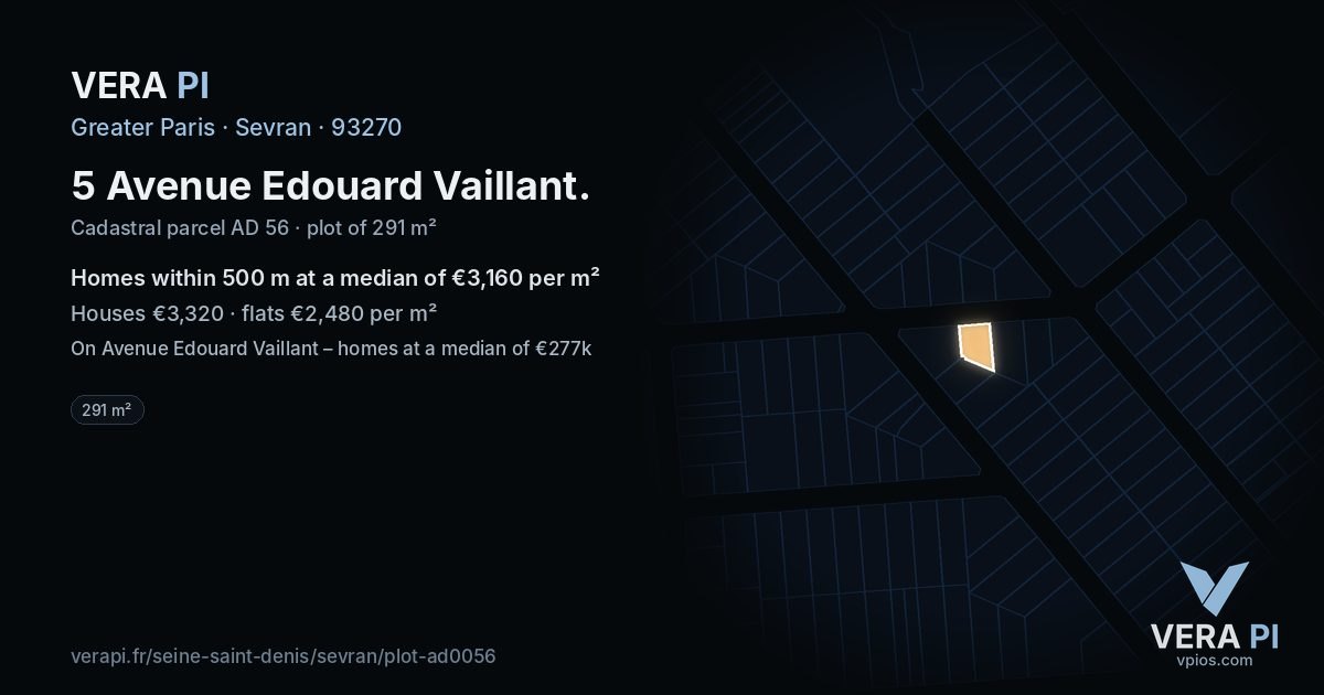 5 Avenue Edouard Vaillant, Sevran at night – the plot lit, the parcels around coloured by the prices near them