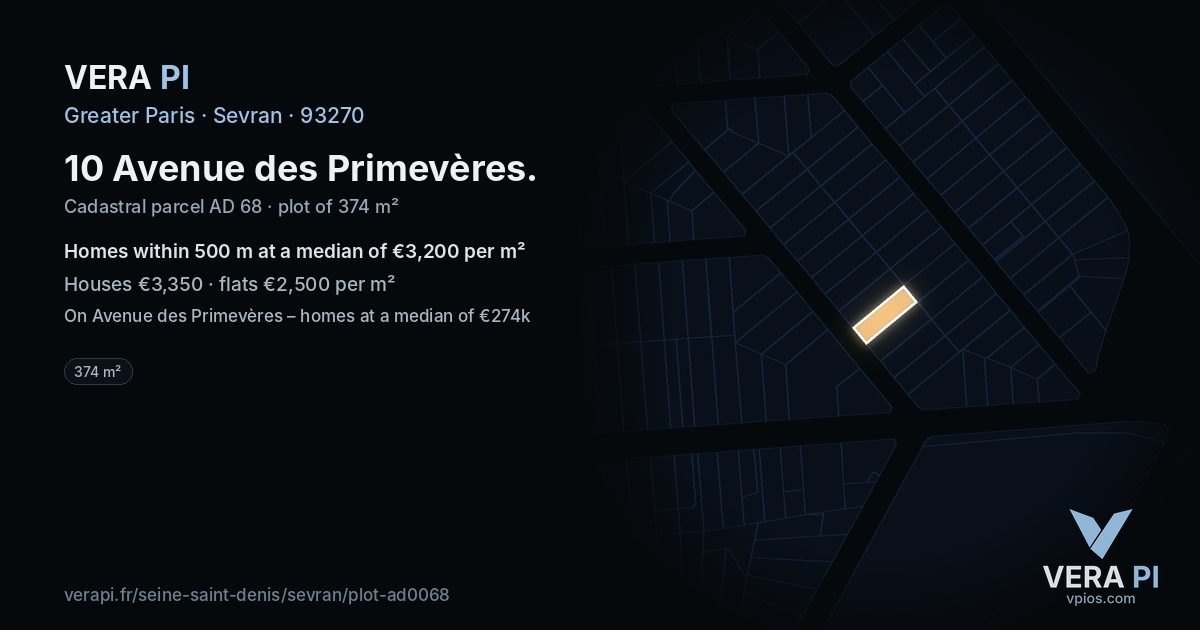 10 Avenue des Primevères, Sevran at night – the plot lit, the parcels around coloured by the prices near them