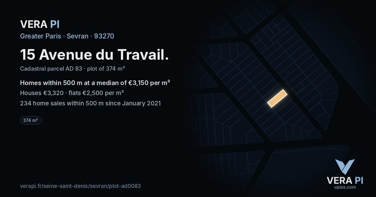 15 Avenue du Travail, Sevran at night – the plot lit, the parcels around coloured by the prices near them