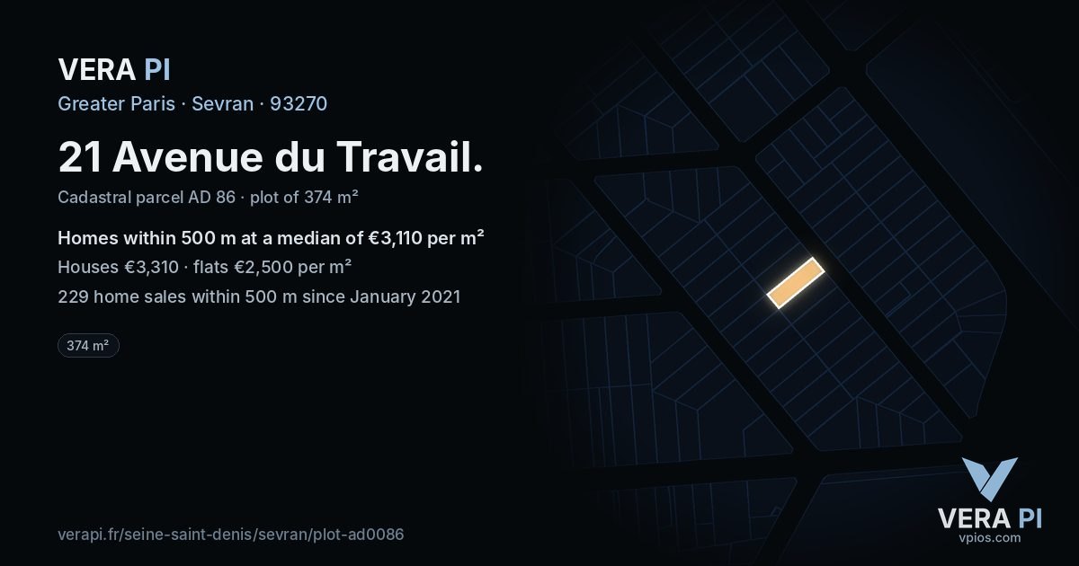 21 Avenue du Travail, Sevran at night – the plot lit, the parcels around coloured by the prices near them