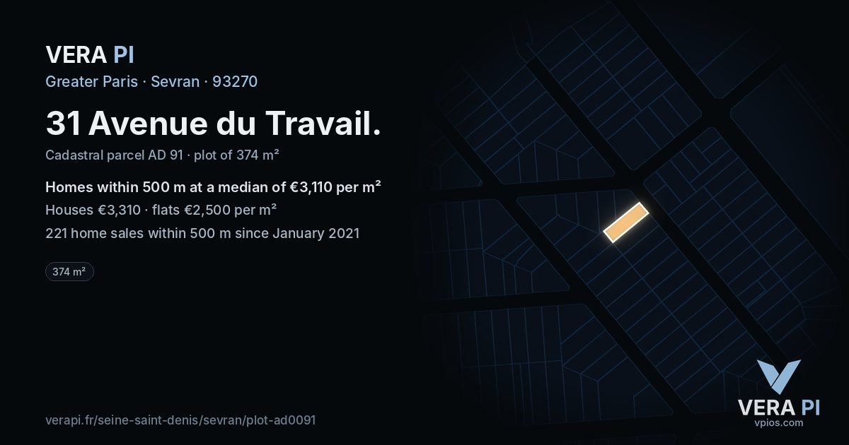 31 Avenue du Travail, Sevran at night – the plot lit, the parcels around coloured by the prices near them