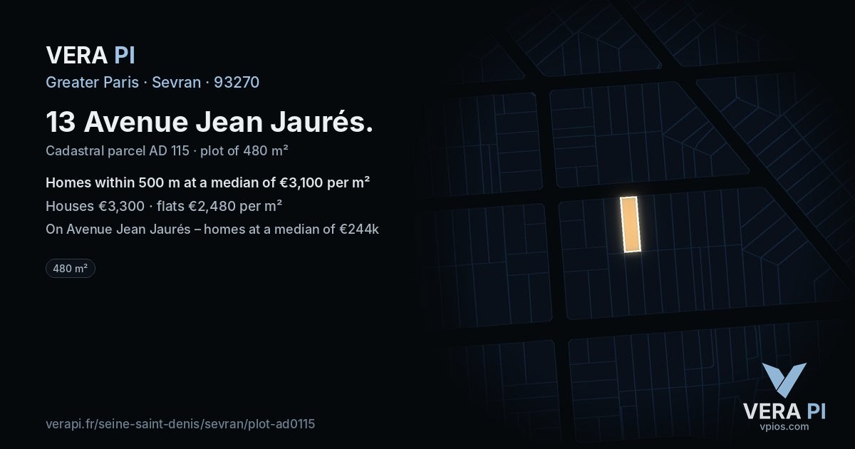 13 Avenue Jean Jaurés, Sevran at night – the plot lit, the parcels around coloured by the prices near them