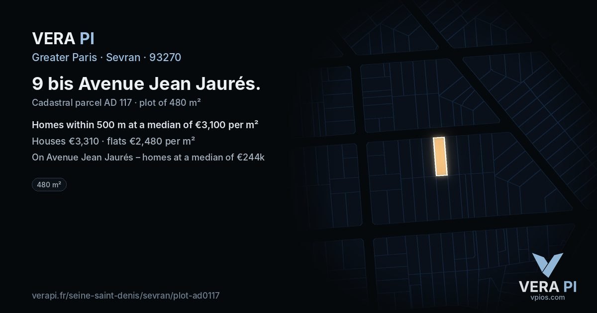 9 bis Avenue Jean Jaurés, Sevran at night – the plot lit, the parcels around coloured by the prices near them