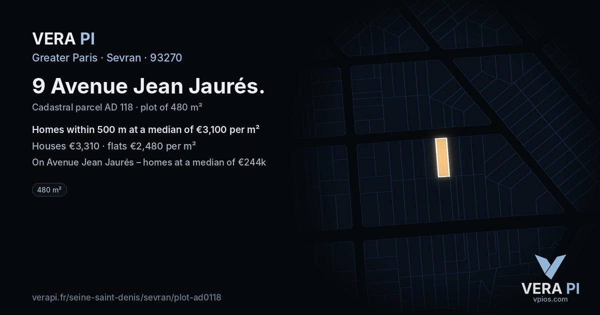 9 Avenue Jean Jaurés, Sevran at night – the plot lit, the parcels around coloured by the prices near them