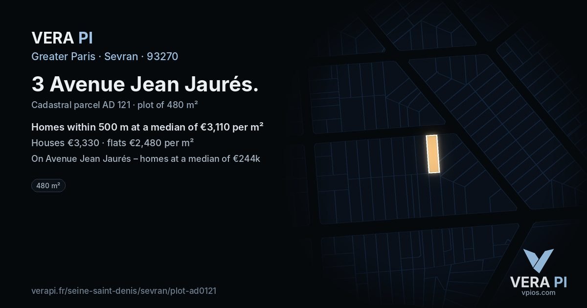 3 Avenue Jean Jaurés, Sevran at night – the plot lit, the parcels around coloured by the prices near them