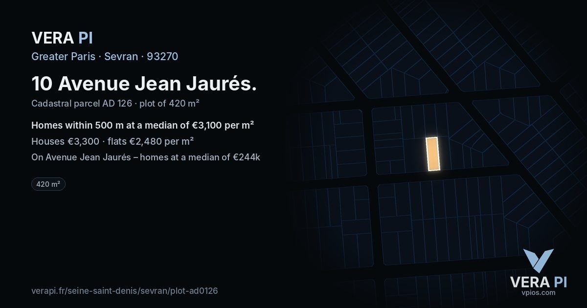 10 Avenue Jean Jaurés, Sevran at night – the plot lit, the parcels around coloured by the prices near them