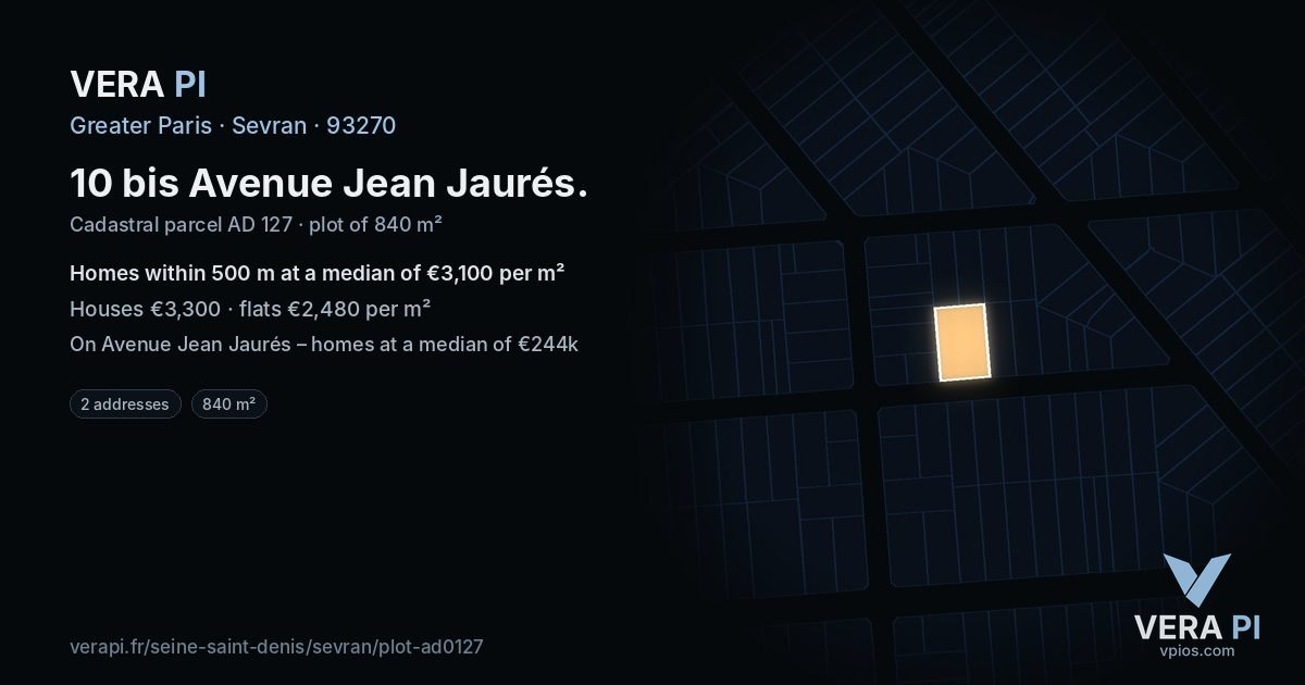 10 bis Avenue Jean Jaurés, Sevran at night – the plot lit, the parcels around coloured by the prices near them