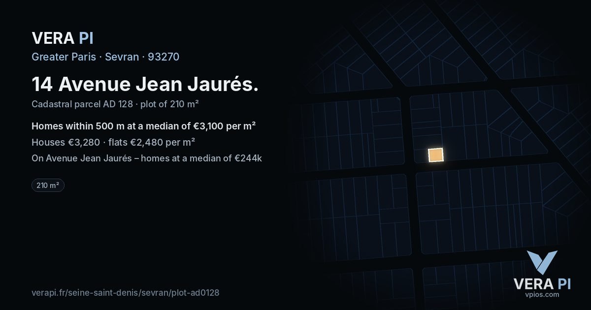 14 Avenue Jean Jaurés, Sevran at night – the plot lit, the parcels around coloured by the prices near them